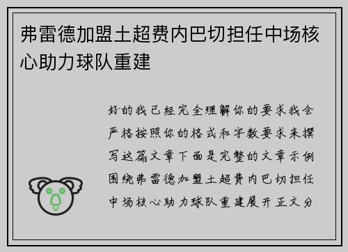 弗雷德加盟土超费内巴切担任中场核心助力球队重建